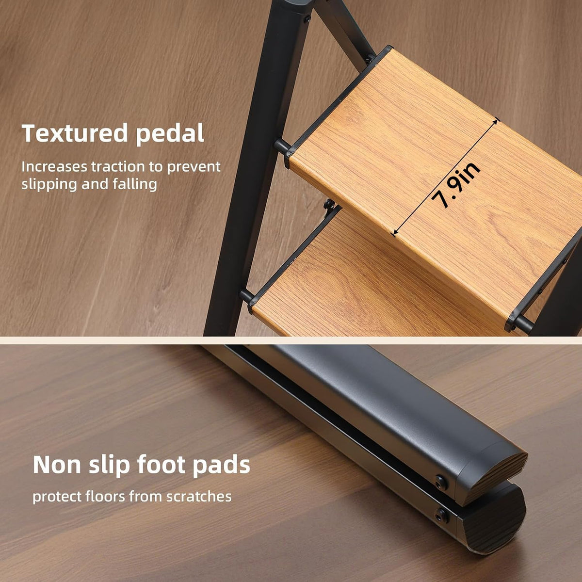 2 Step Folding Ladder, Black & Woodgrain T79232