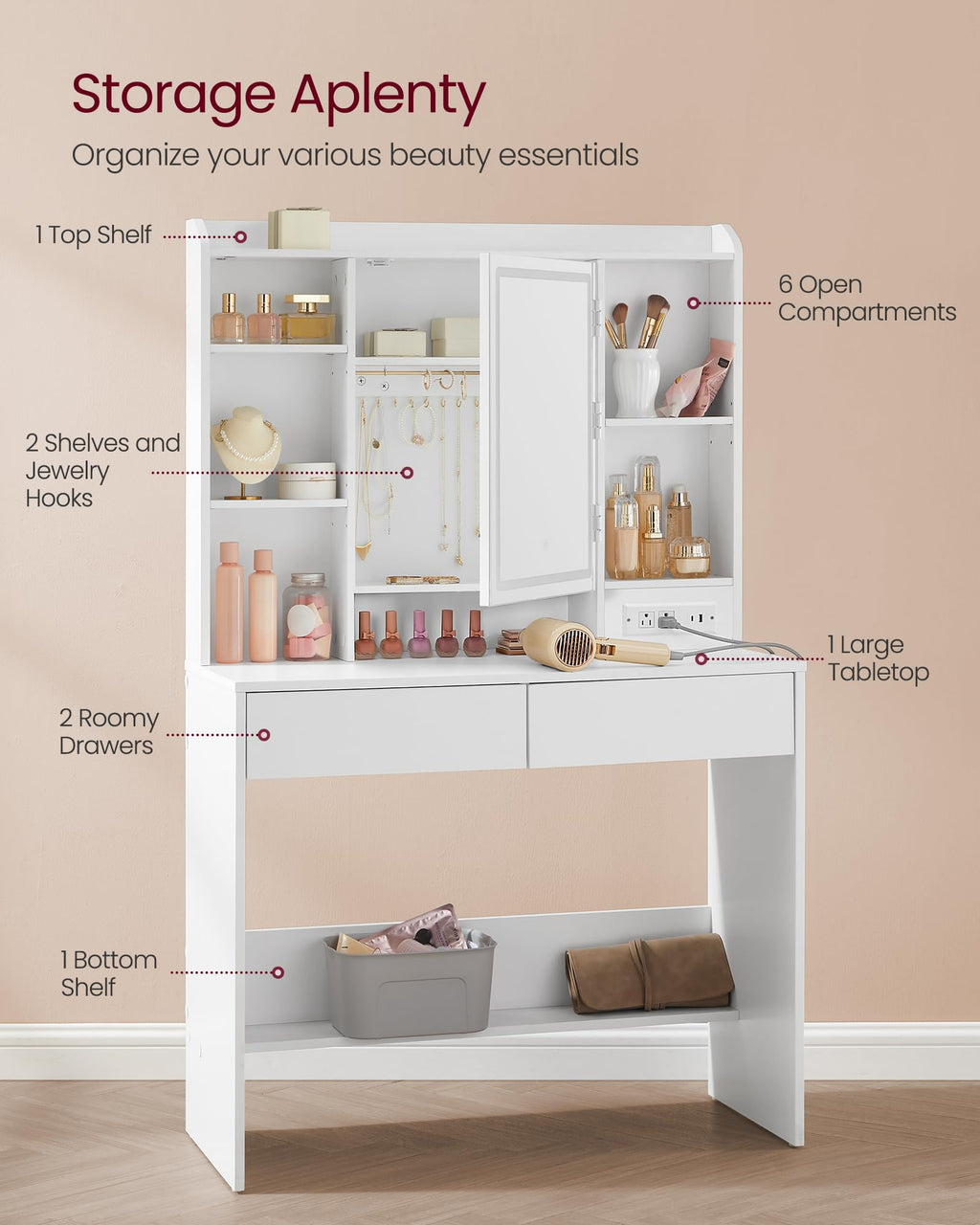 Vanity Desk with Mirror and Lights B95571