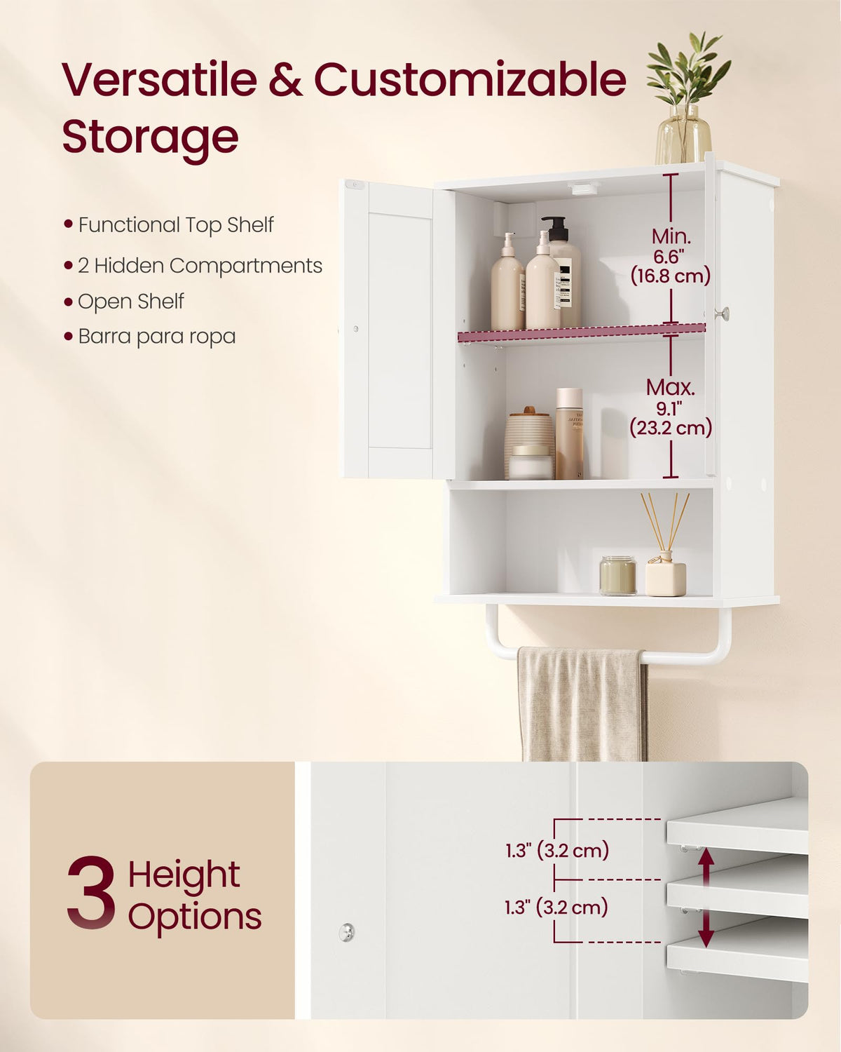 Wall Mounted Cabinet with 2 Doors and Adjustable Shelves B9120
