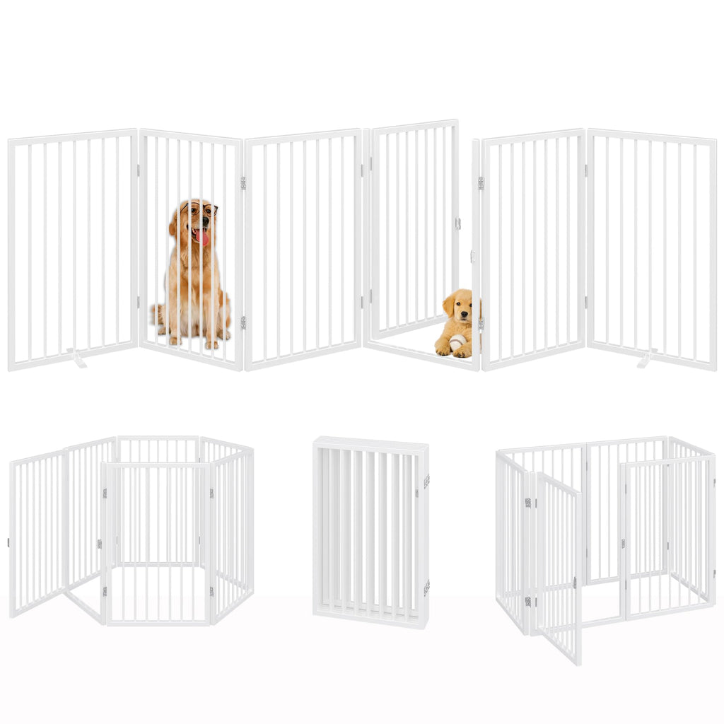 120" x 32" Foldable Freestanding Extra Wide Dog Gate with Door, White V1971