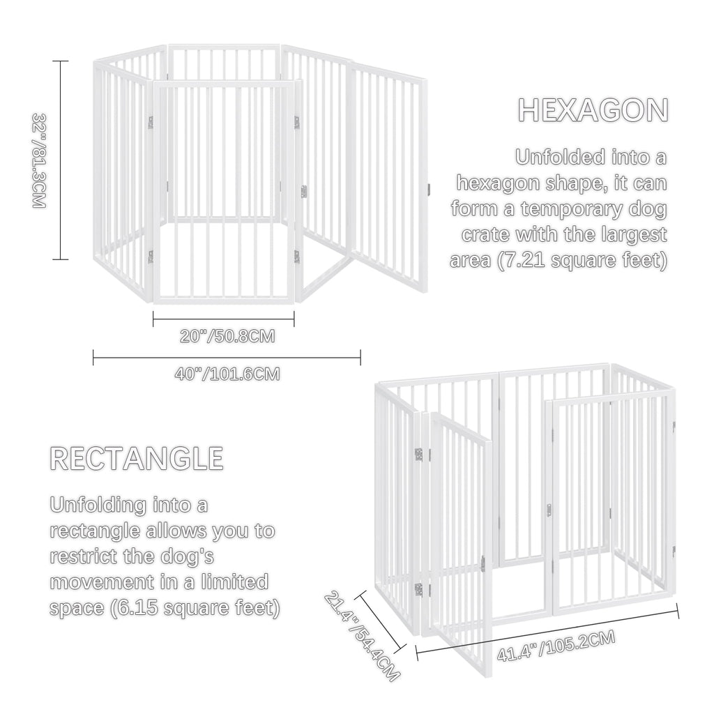 120" x 32" Foldable Freestanding Extra Wide Dog Gate with Door, White V1971