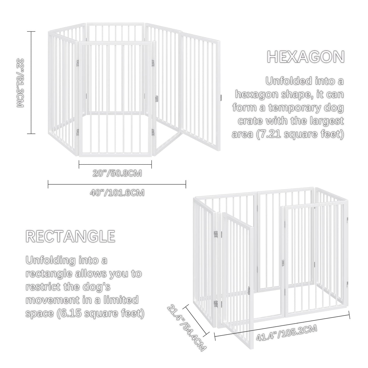 120" x 32" Foldable Freestanding Extra Wide Dog Gate with Door, White V1971