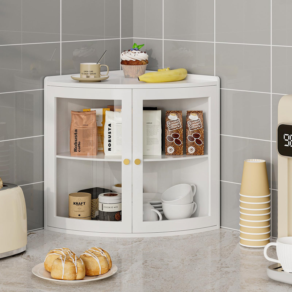 White Double Layer Large Bread Box with Acrylic Doors Z839571