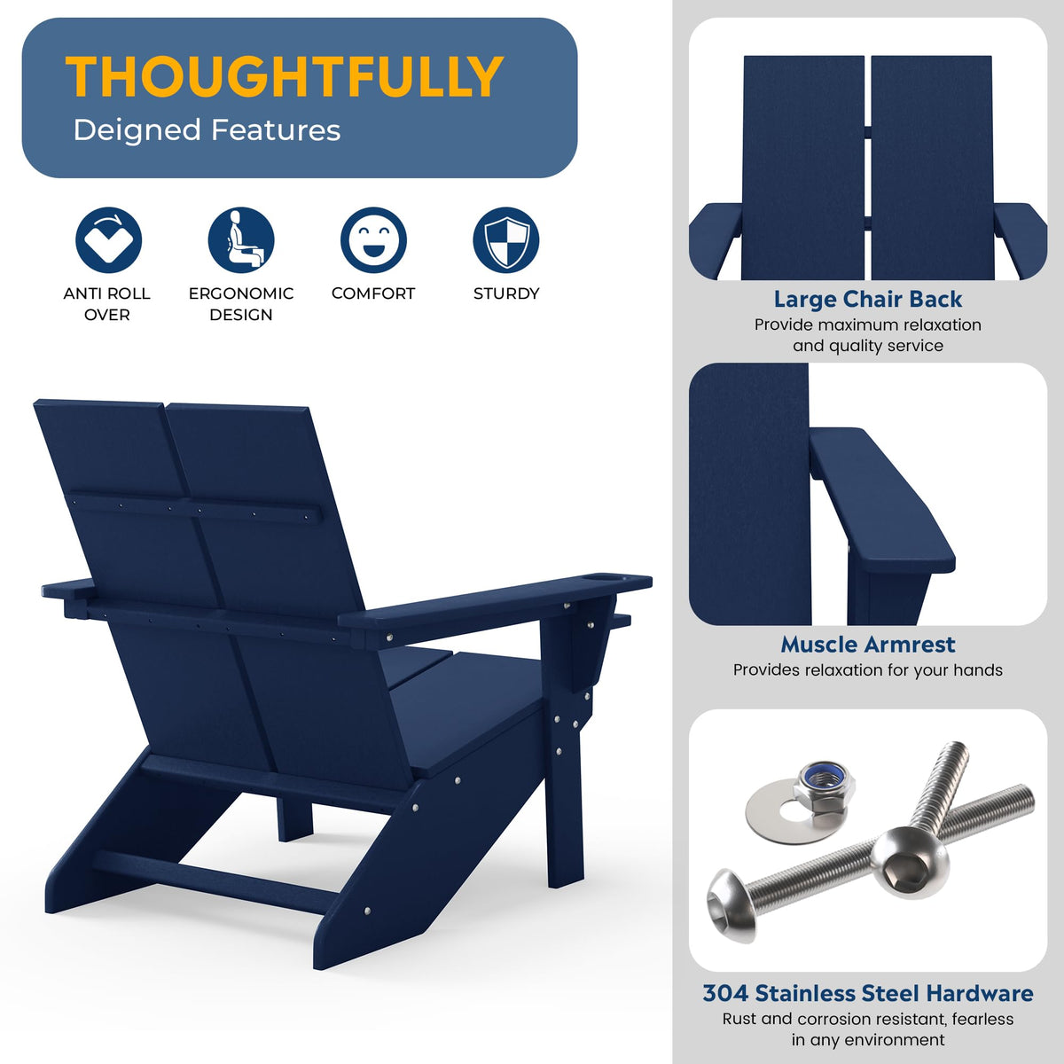 Navy Blue HDPE Outdoor Chair Set of 2 H47879