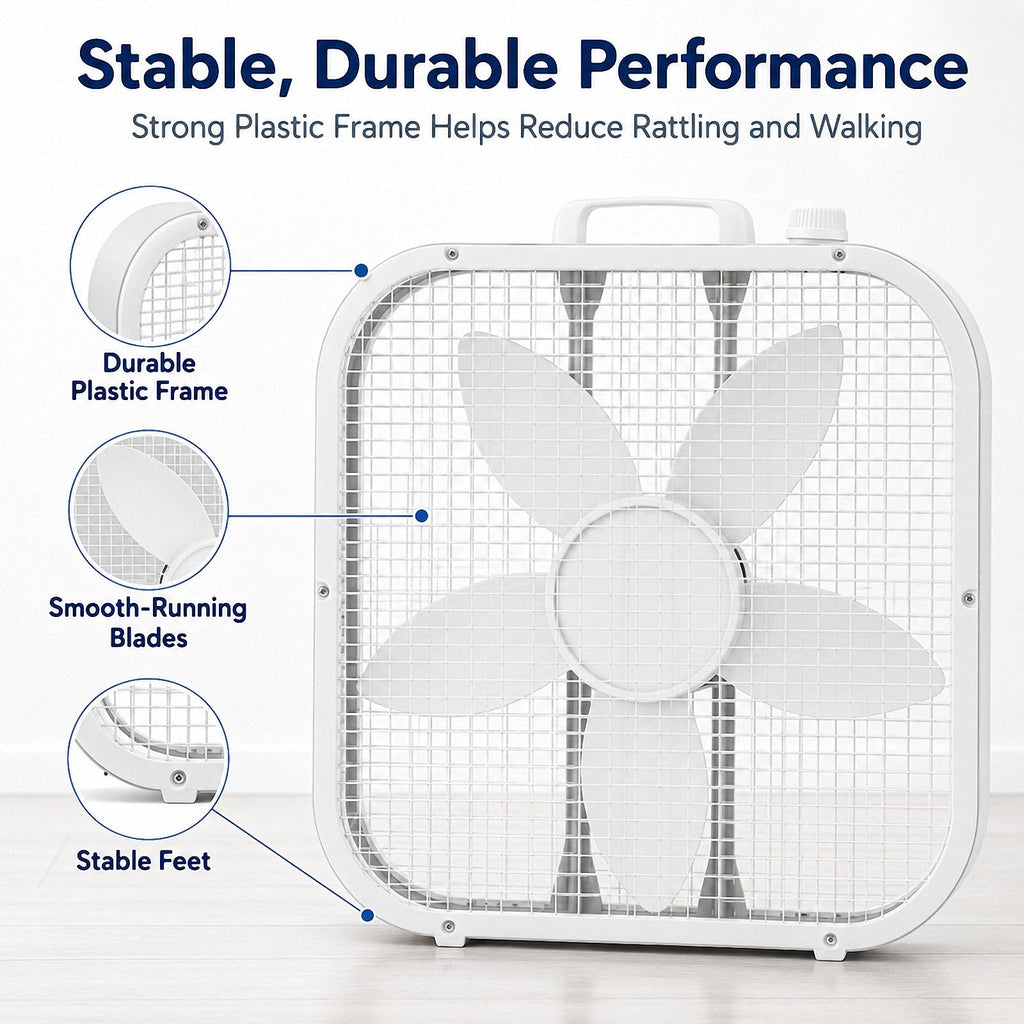 20 Inch Portable Box Fan with 3 Speeds, White B463