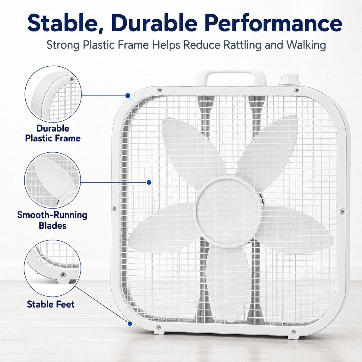 20 Inch Portable Box Fan with 3 Speeds, White B463