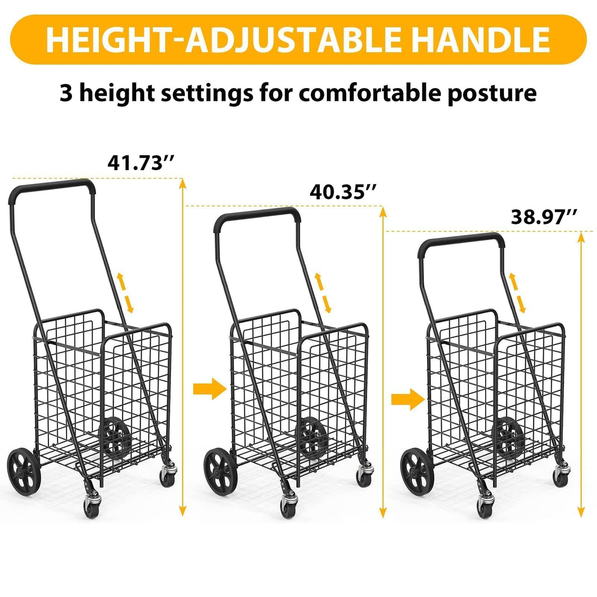 Grocery Shopping Cart with Swivel Wheels, Collapsible Utility Cart L113