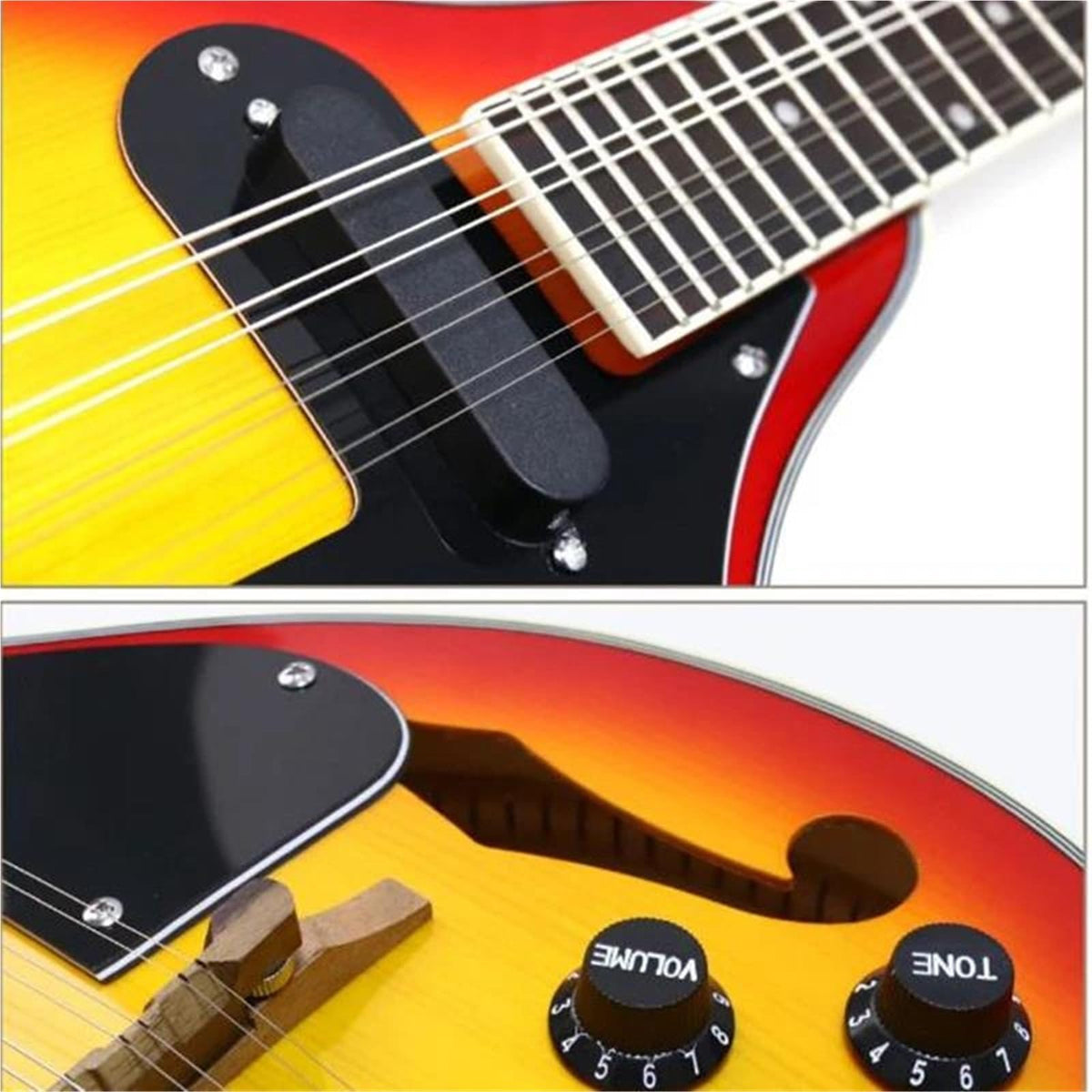 Spruce 8 Strings Hollow F Sound Hole Sunburst Electric Mandolin Y3004