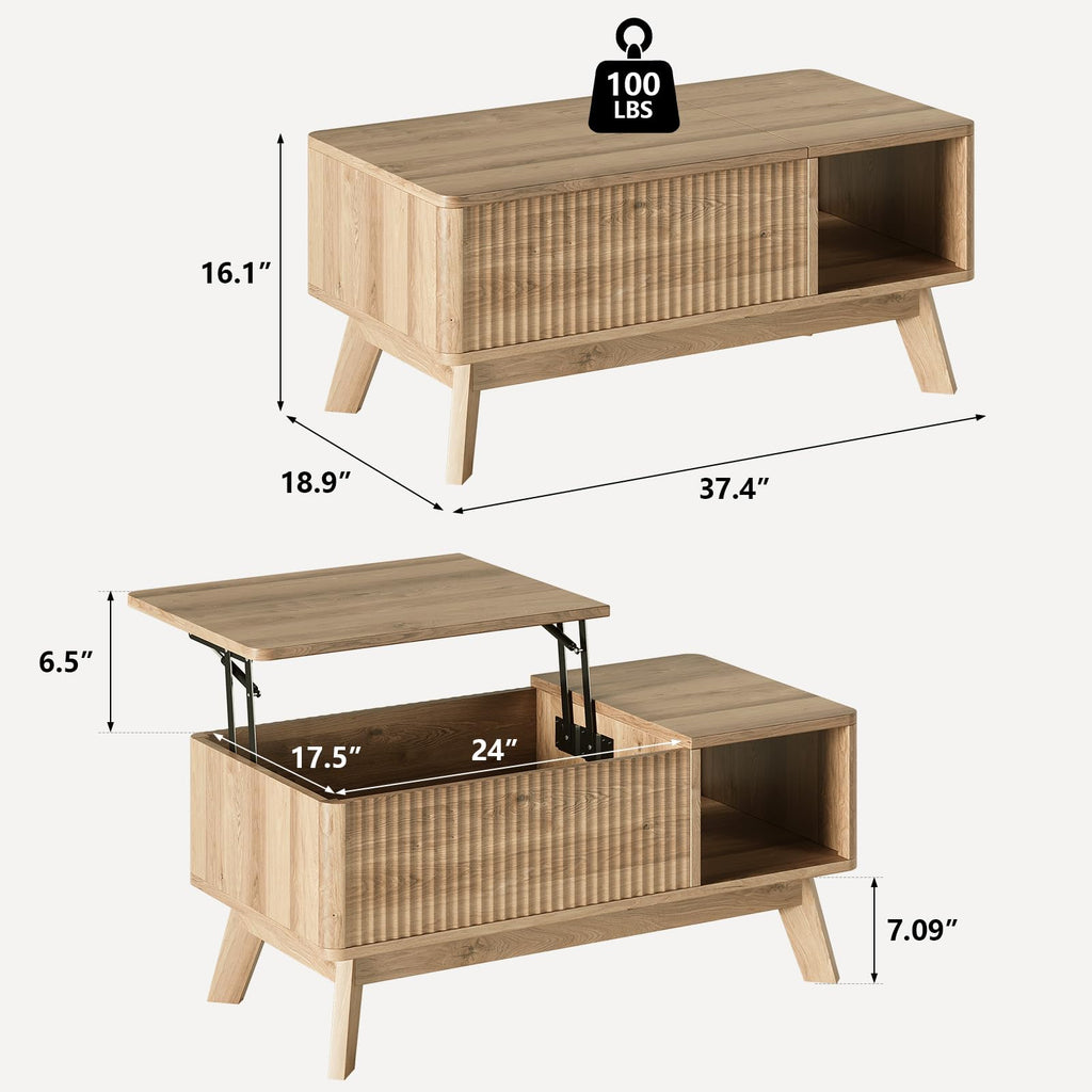 Lift Top Fluted Hidden Storage Coffee Table Y23293