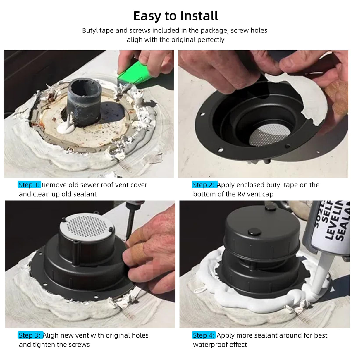 Aluminum RV Sewer Vent Cap with Screen J2544