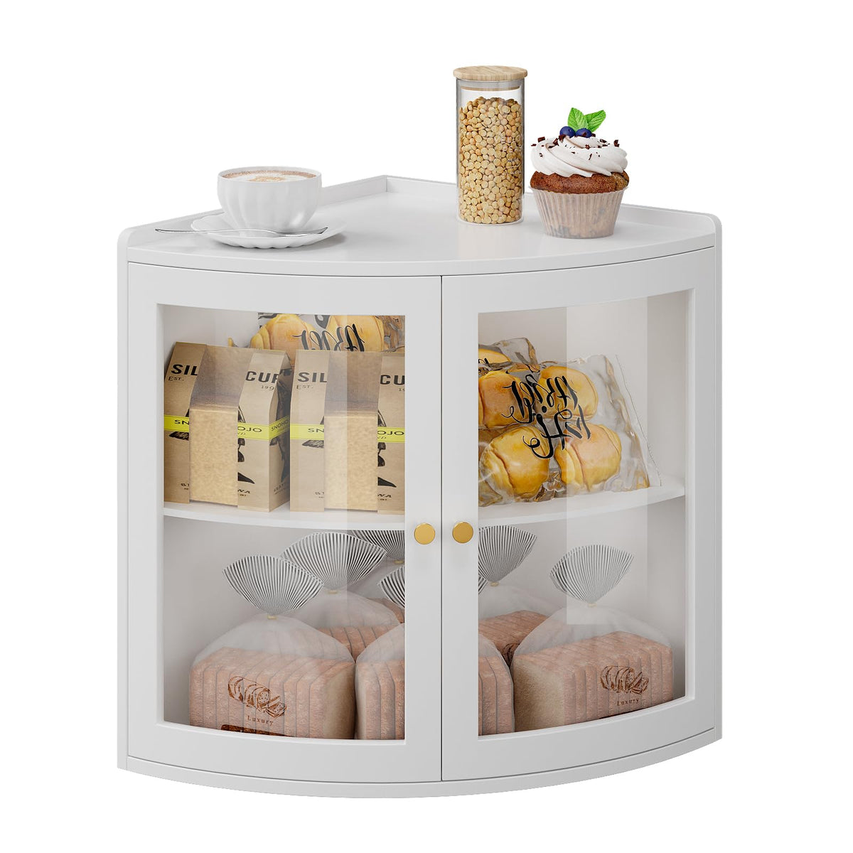 White Double Layer Large Bread Box with Acrylic Doors Z839571