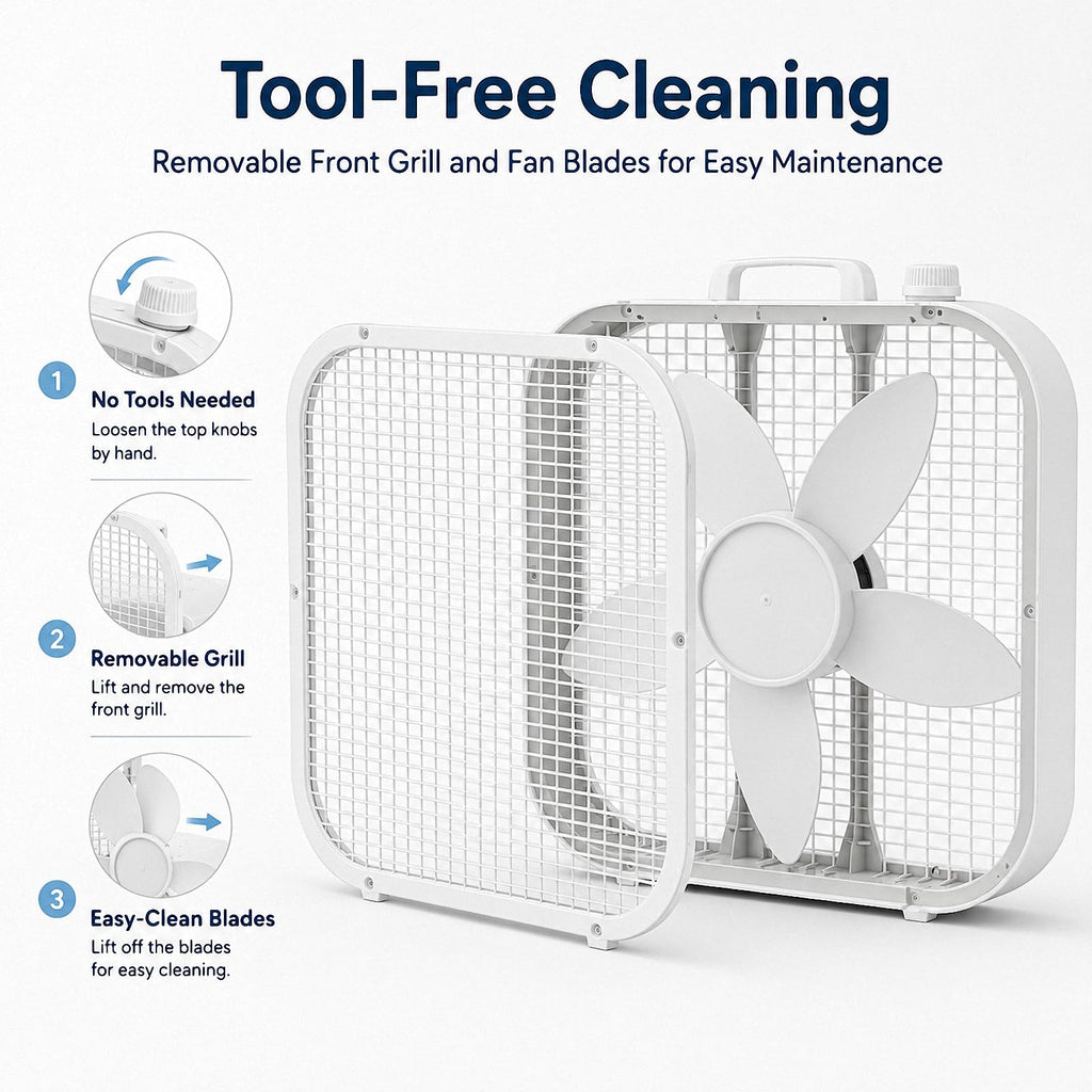 20 Inch Portable Box Fan with 3 Speeds, White B463