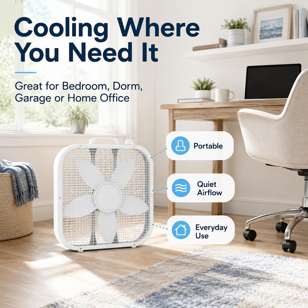 20 Inch Portable Box Fan with 3 Speeds, White B463