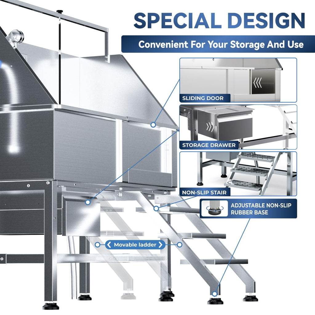 46" Stainless Steel Dog Washing Station with Storage Drawer G7526