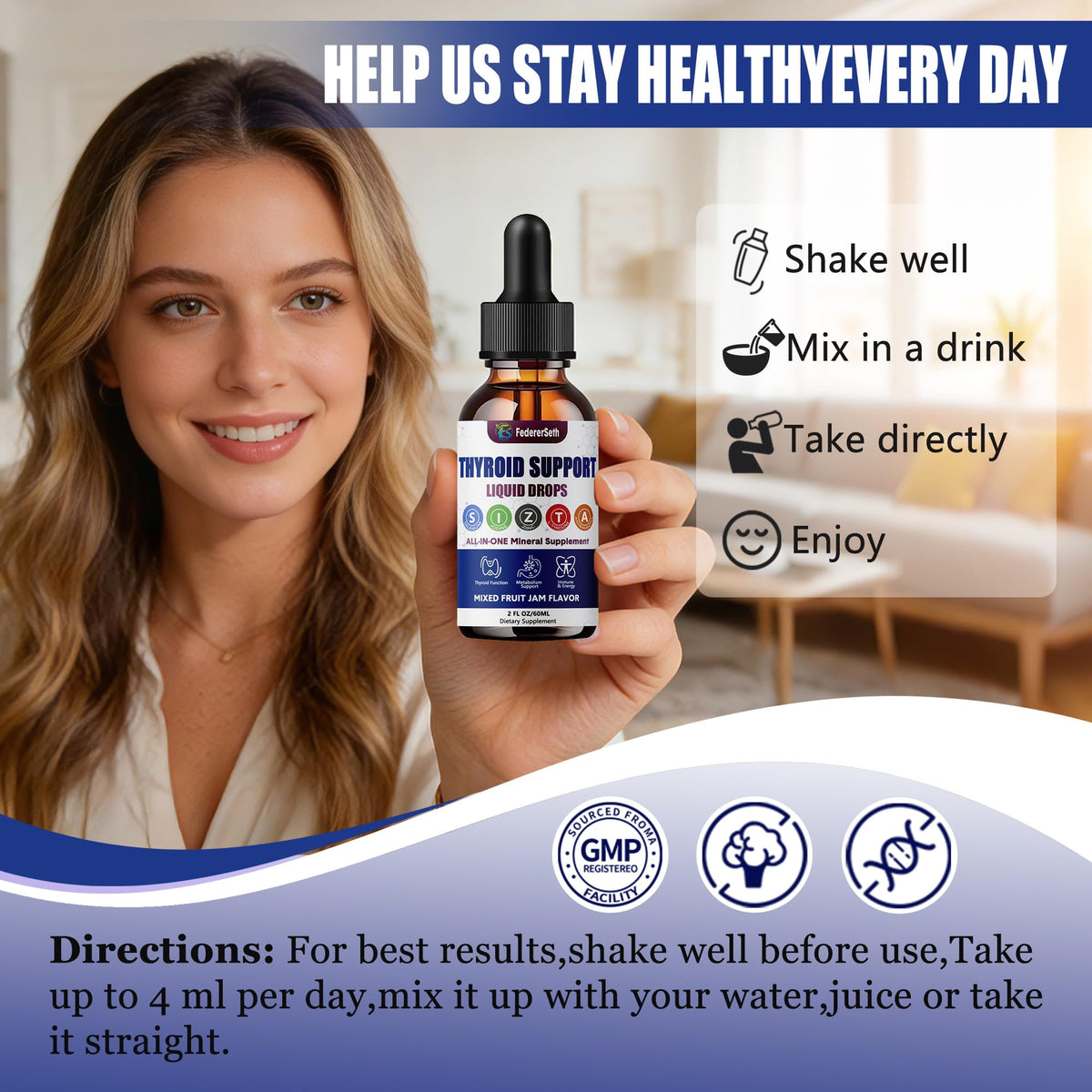 Liquid Thyroid Support Supplement with Selenium Zinc Iodine 2 Fl. Oz Q700813