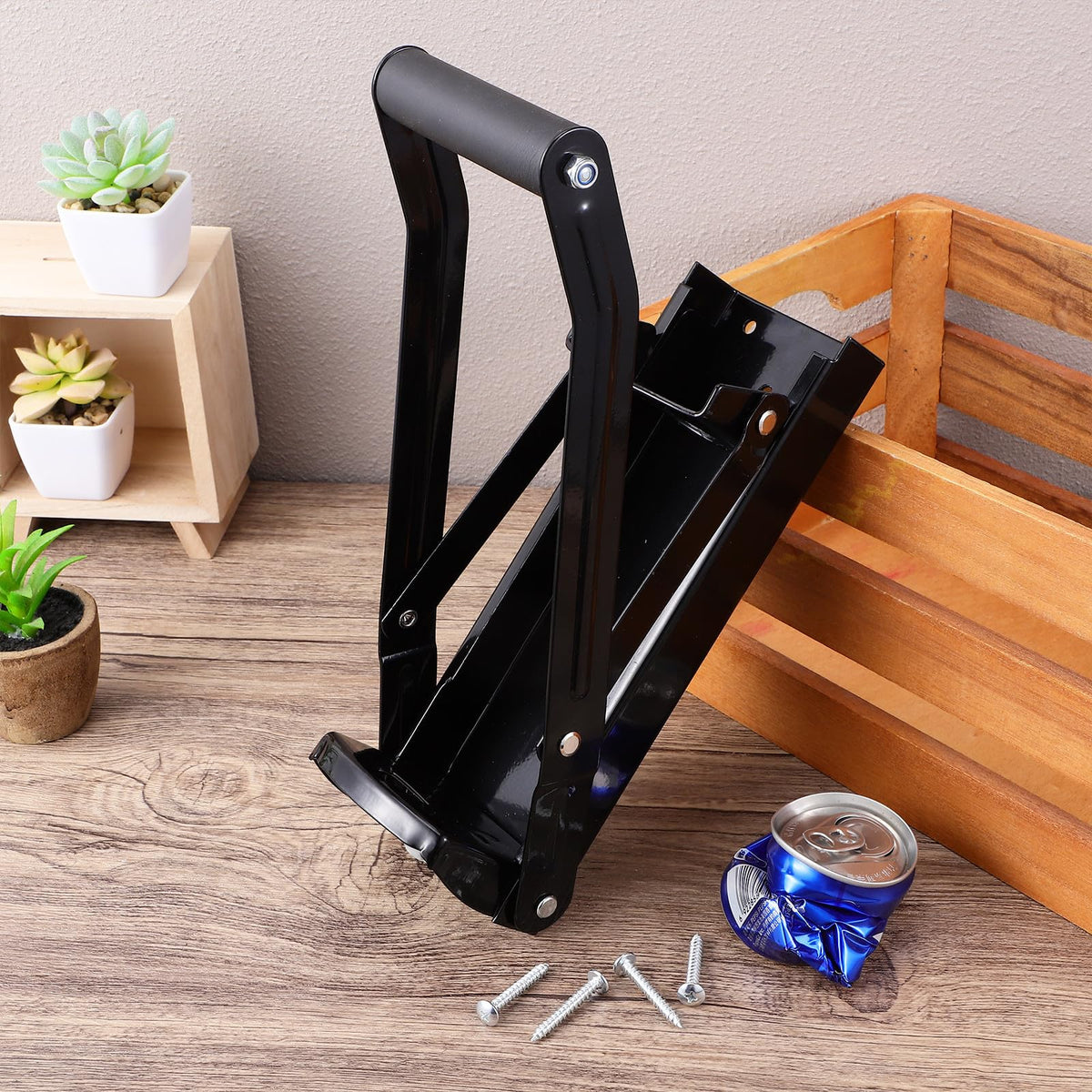 Black Wall Mounted Can Crusher with Bottle Opener V706