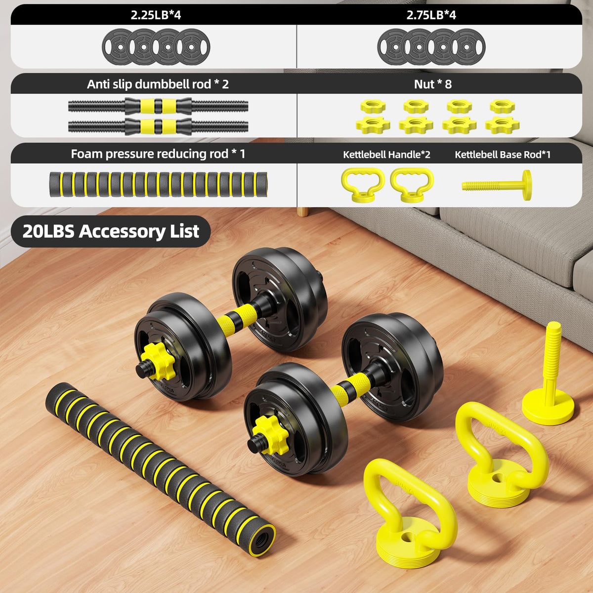 Adjustable Dumbbell Set 10-90lbs Free Weights X29589