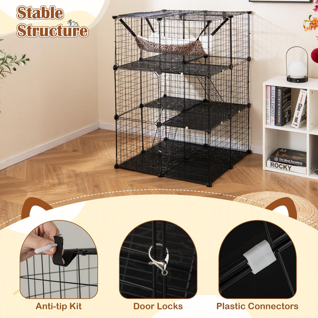 Black 4-Tier Metal Cat Cage with Hammock R37706