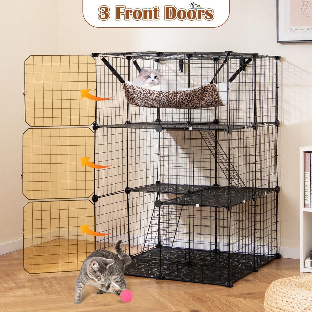 Black 4-Tier Metal Cat Cage with Hammock R37706