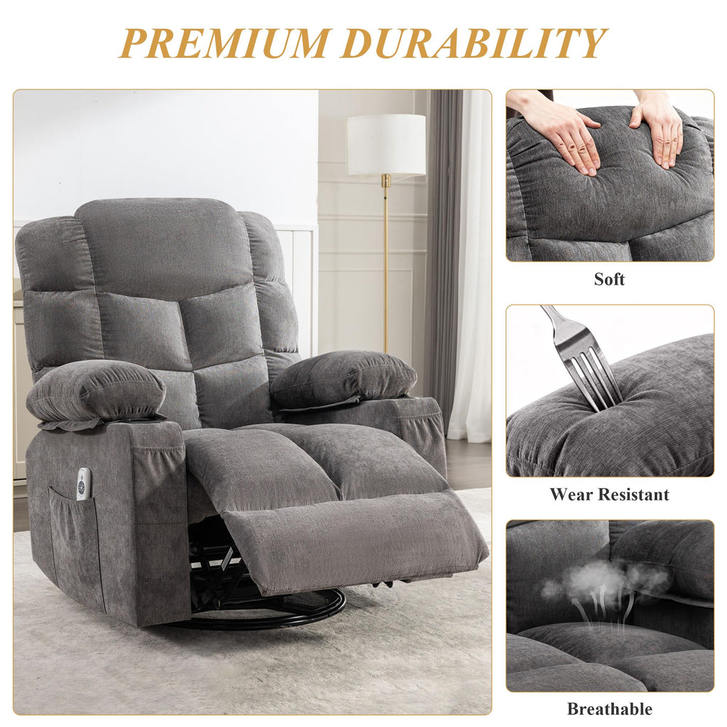 Swivel Rocker Recliner Chair with Massage and Heat A161
