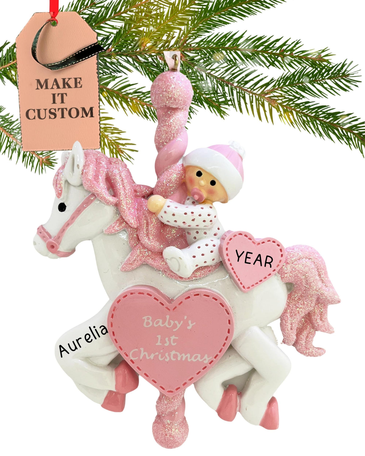 Baby's First Christmas Ornament 2026 Pink Carousel A794558