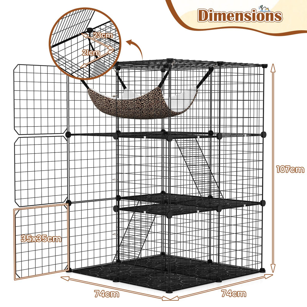 Black 4-Tier Metal Cat Cage with Hammock R37706