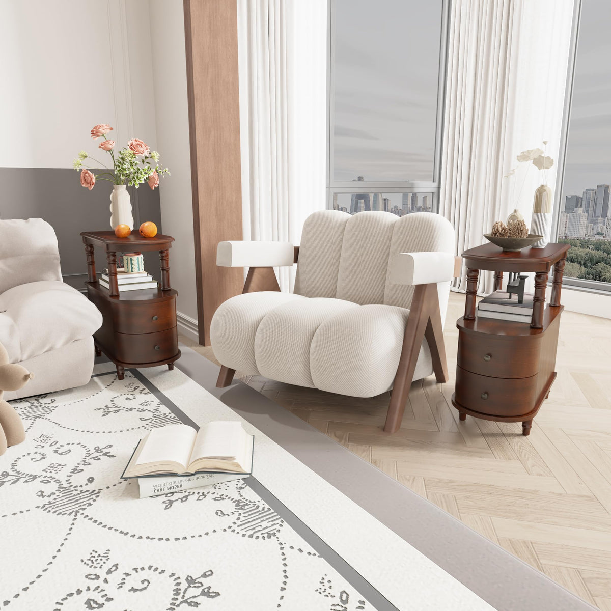 Solid Wood End Table with 2 Drawers V3967