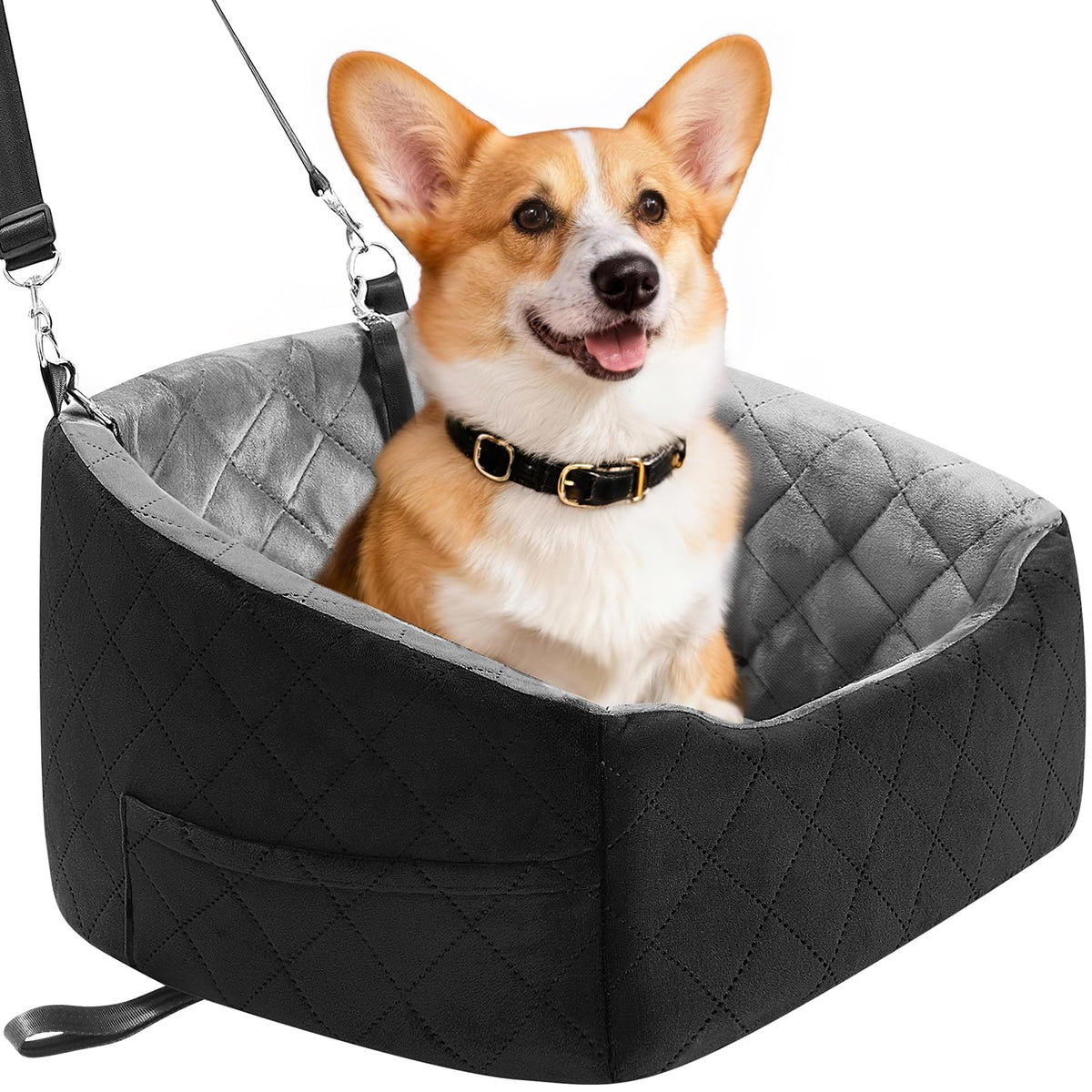 Dog Car Seat for Small Dogs Up to 30 Lbs, Grey-Black E513331