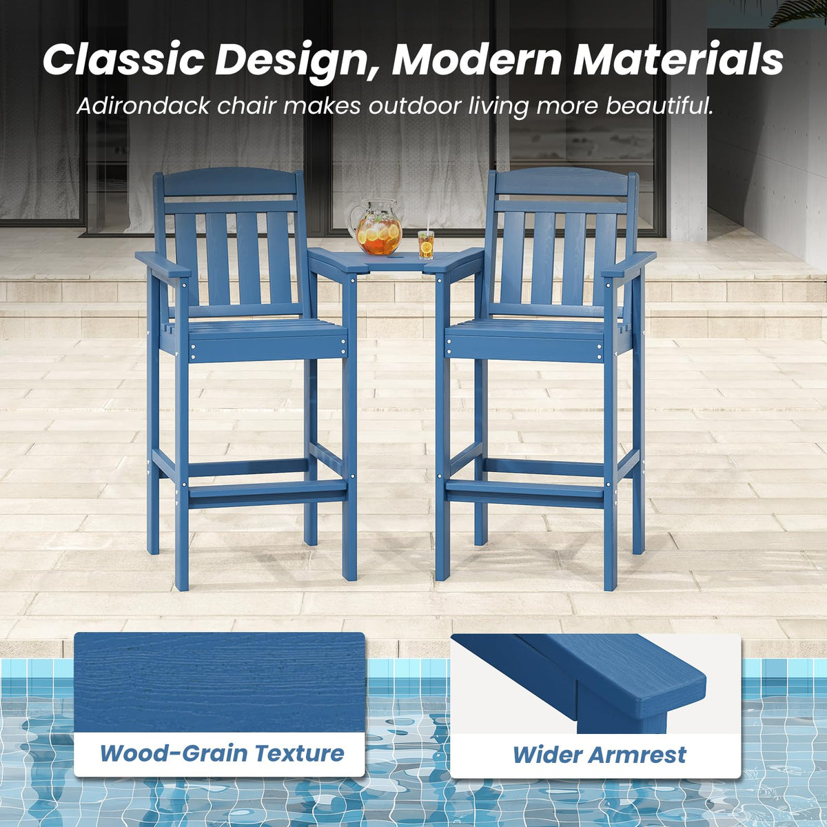 HDPE Adirondack Bar Stools Set of 2 with Connecting Tray T676633