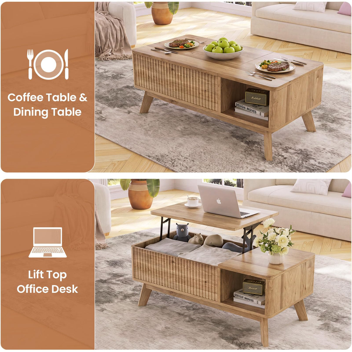 Lift Top Fluted Hidden Storage Coffee Table Y23293