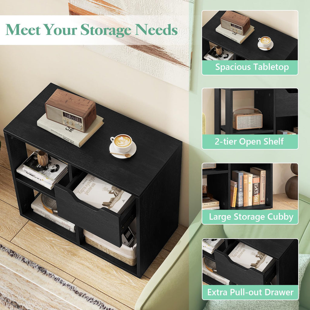 3 Cube Black Bookcase with Drawer K371
