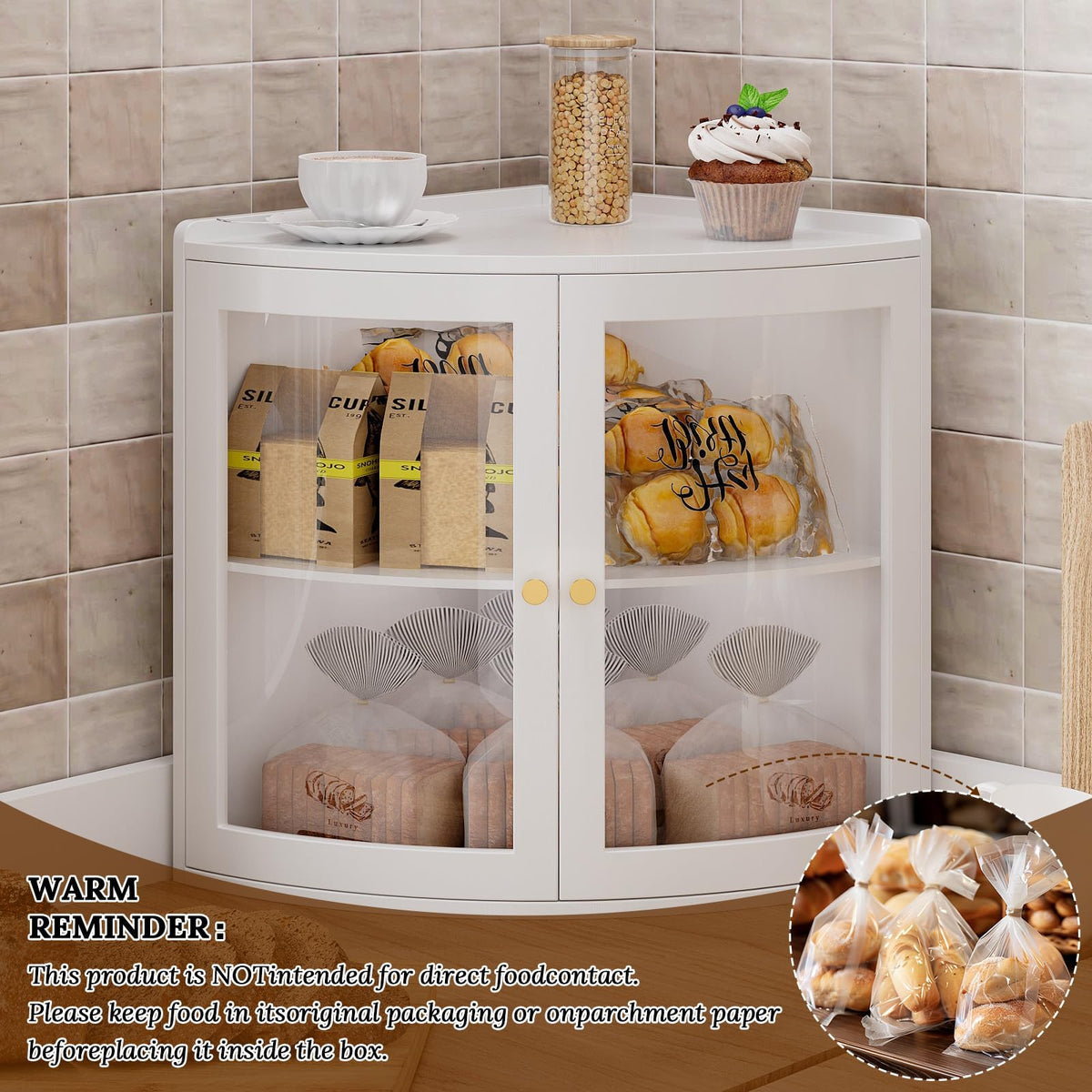 White Double Layer Large Bread Box with Acrylic Doors Z839571