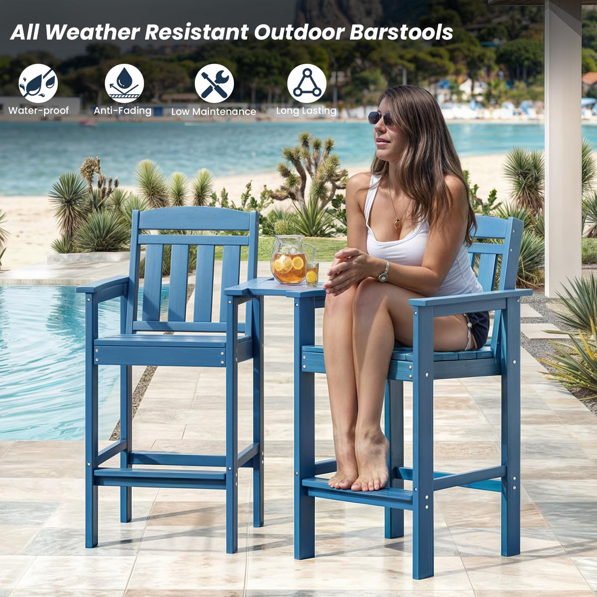 HDPE Adirondack Bar Stools Set of 2 with Connecting Tray T676633