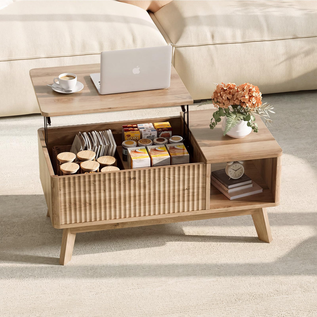 Lift Top Fluted Hidden Storage Coffee Table Y23293