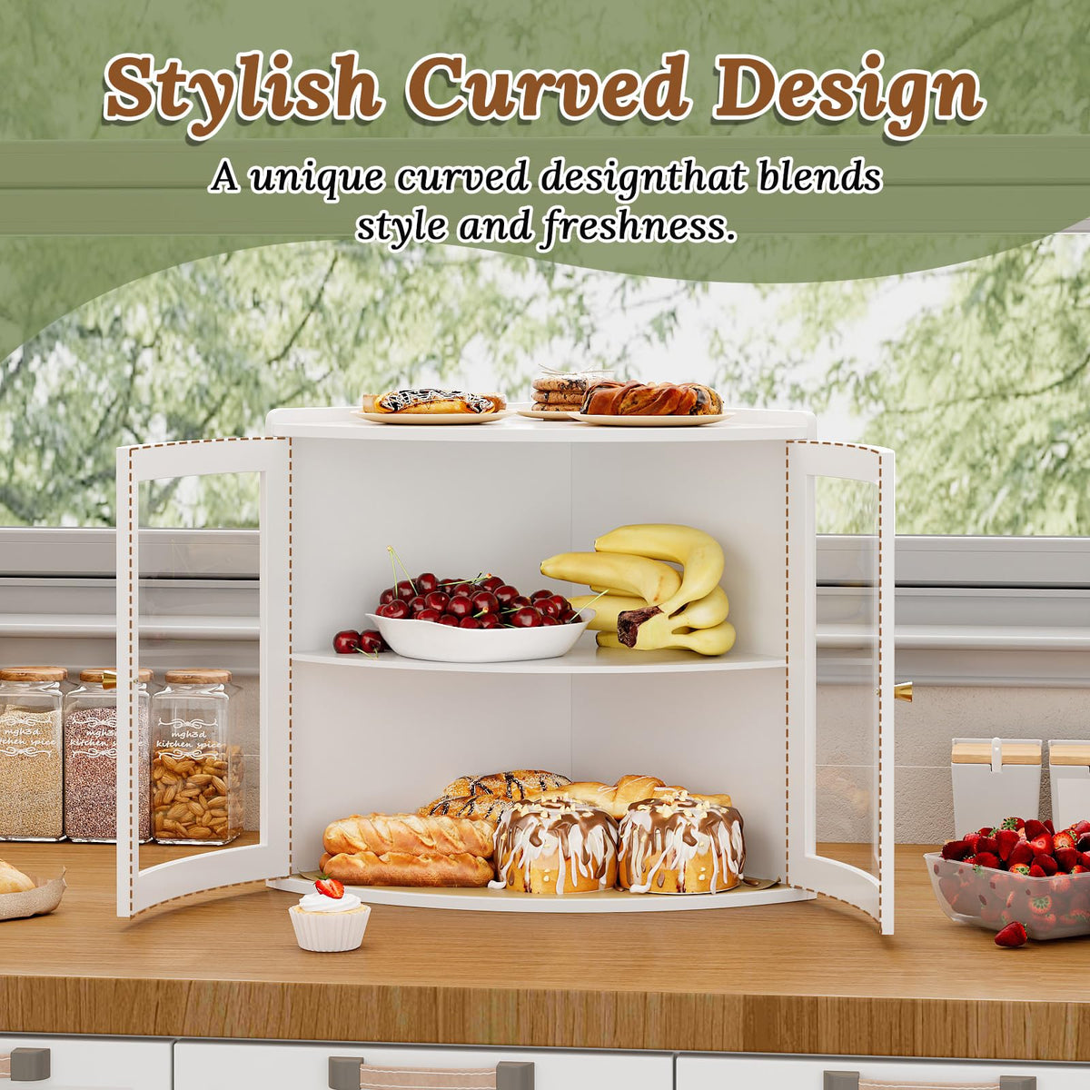 White Double Layer Large Bread Box with Acrylic Doors Z839571