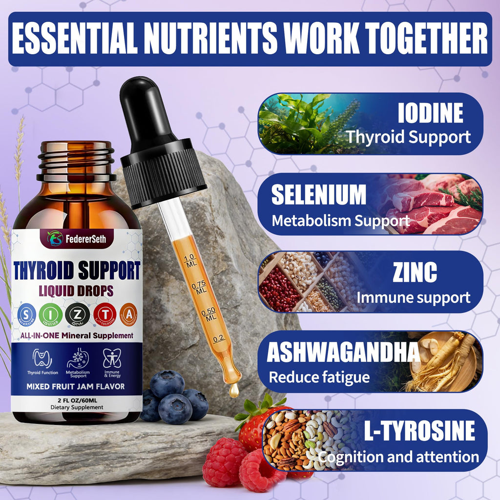 Liquid Thyroid Support Supplement with Selenium Zinc Iodine 2 Fl. Oz Q700813