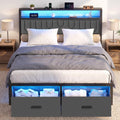 Full Bed Frame with 2 Drawers, LED Lights and Charging Station E5696