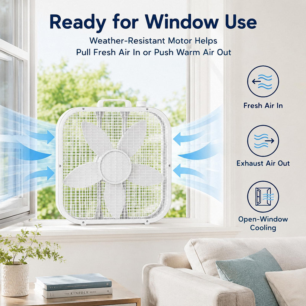 20 Inch Portable Box Fan with 3 Speeds, White B463