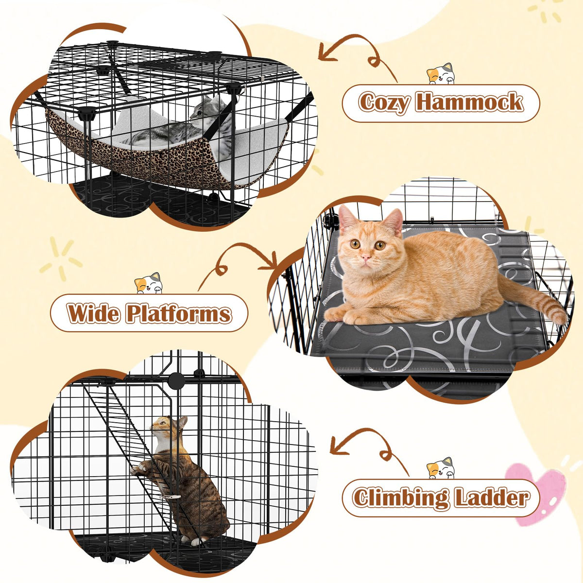 Black 4-Tier Metal Cat Cage with Hammock R37706