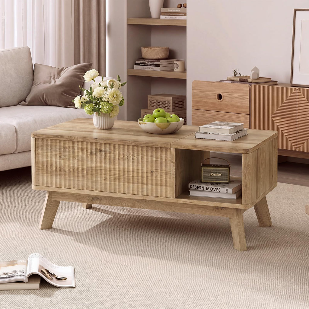 Lift Top Fluted Hidden Storage Coffee Table Y23293