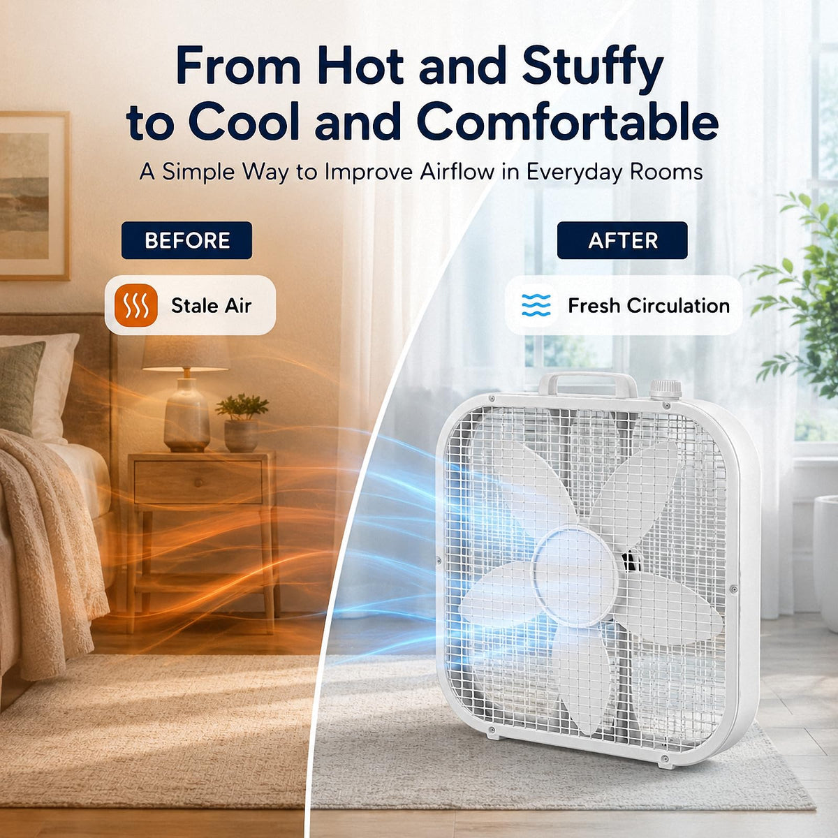 20 Inch Portable Box Fan with 3 Speeds, White B463