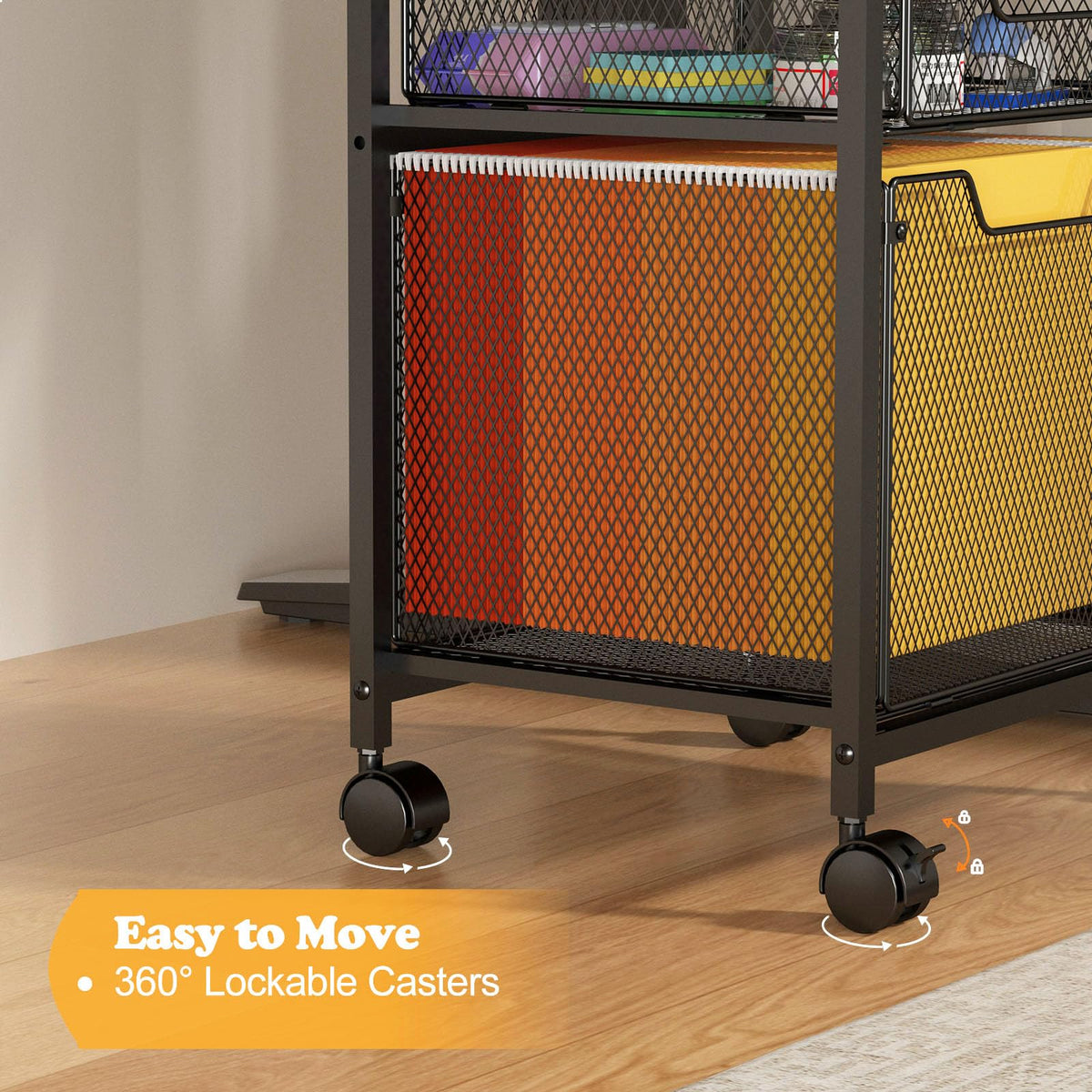 Rolling File Cabinet Cart with Storage Drawer and Lockable Wheels Z983401