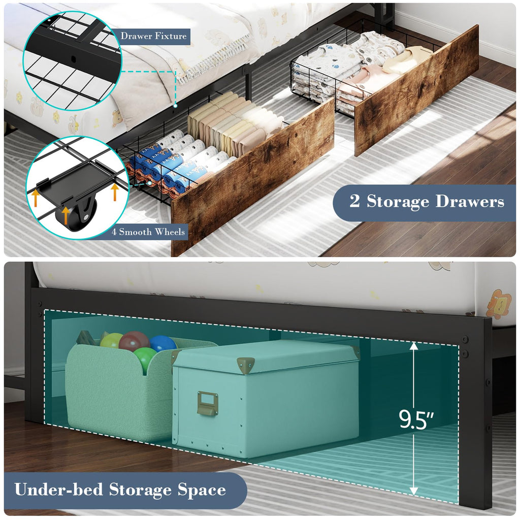 Twin Size Corner Bed Frame with Storage and Headboard Y670
