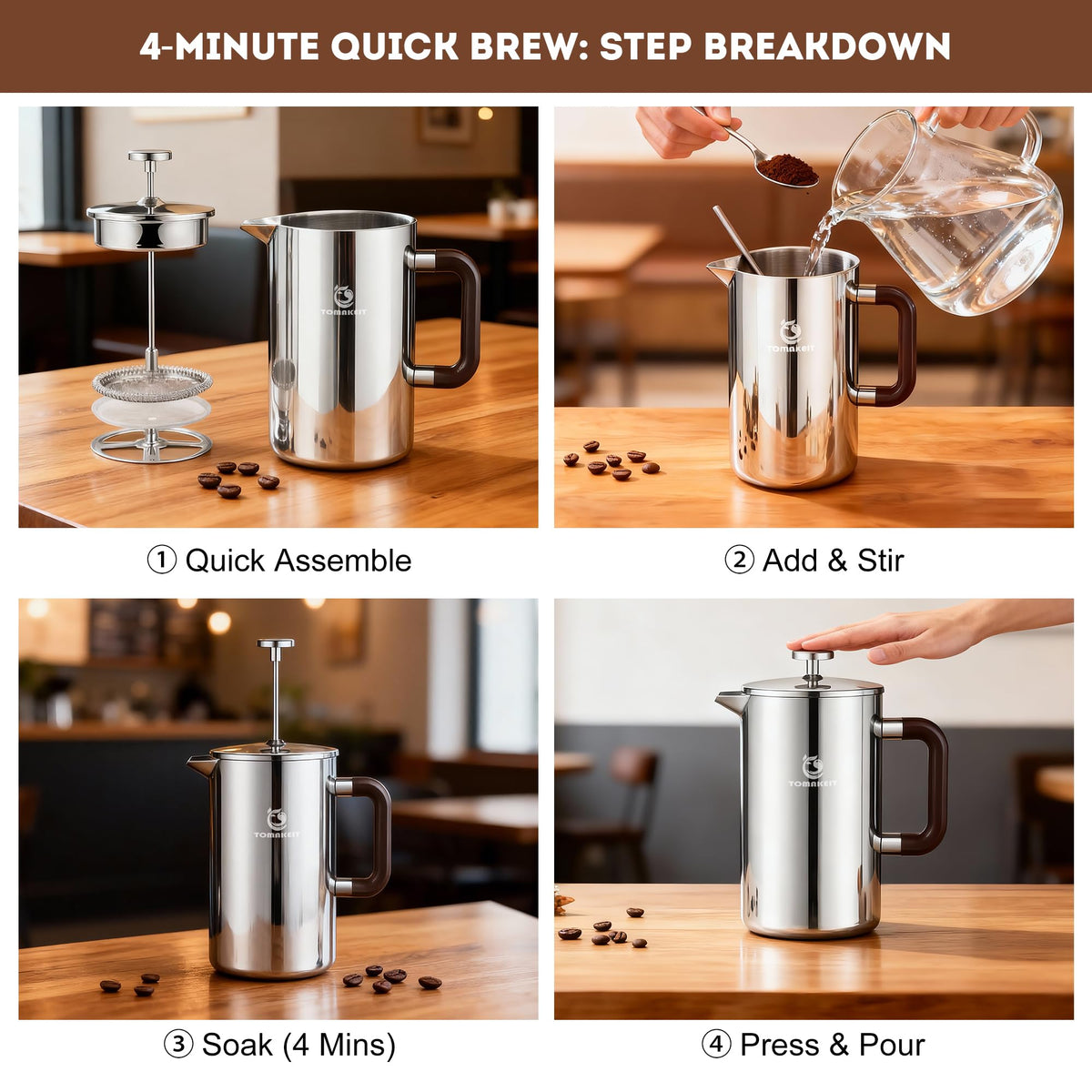 1L Stainless Steel French Press Coffee Maker D709