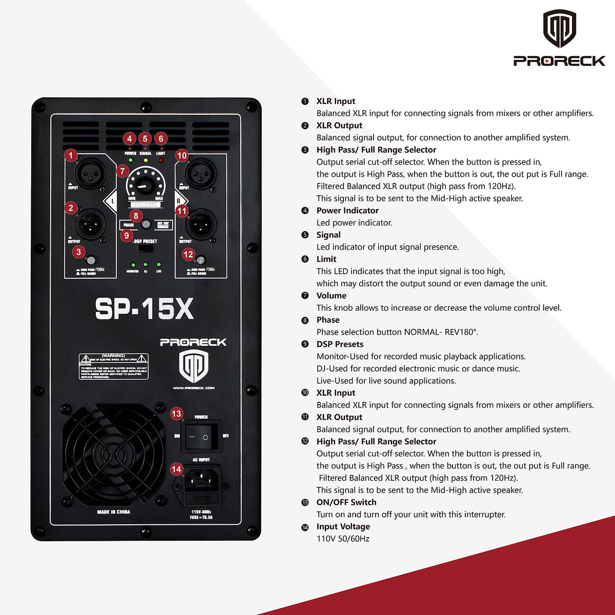 Powered 15 inch PA DJ Subwoofer with Class-D Amplifier, Black V701722