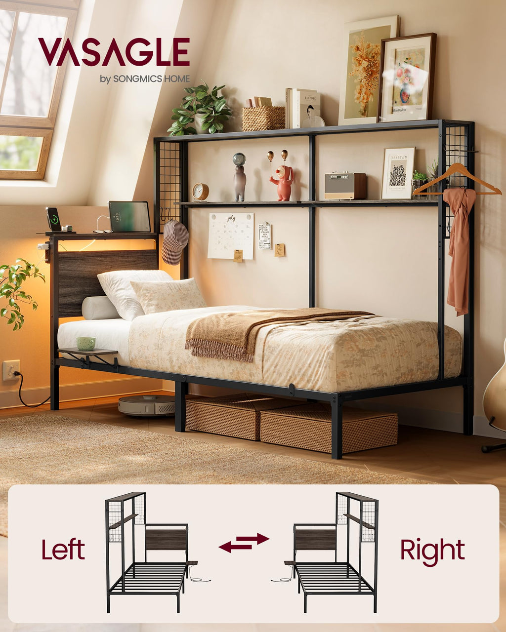 Twin Size Metal Bed Frame with Headboard S369845
