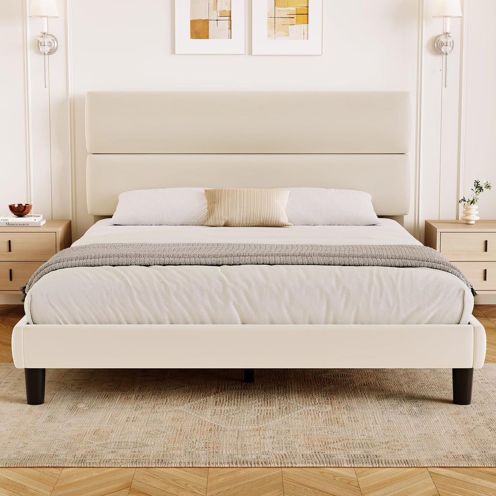 Queen Size Velvet Upholstered Platform Bed Frame Z758