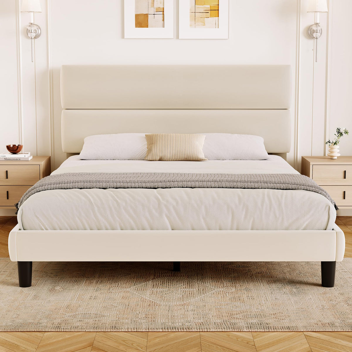 Queen Size Velvet Upholstered Platform Bed Frame Z758