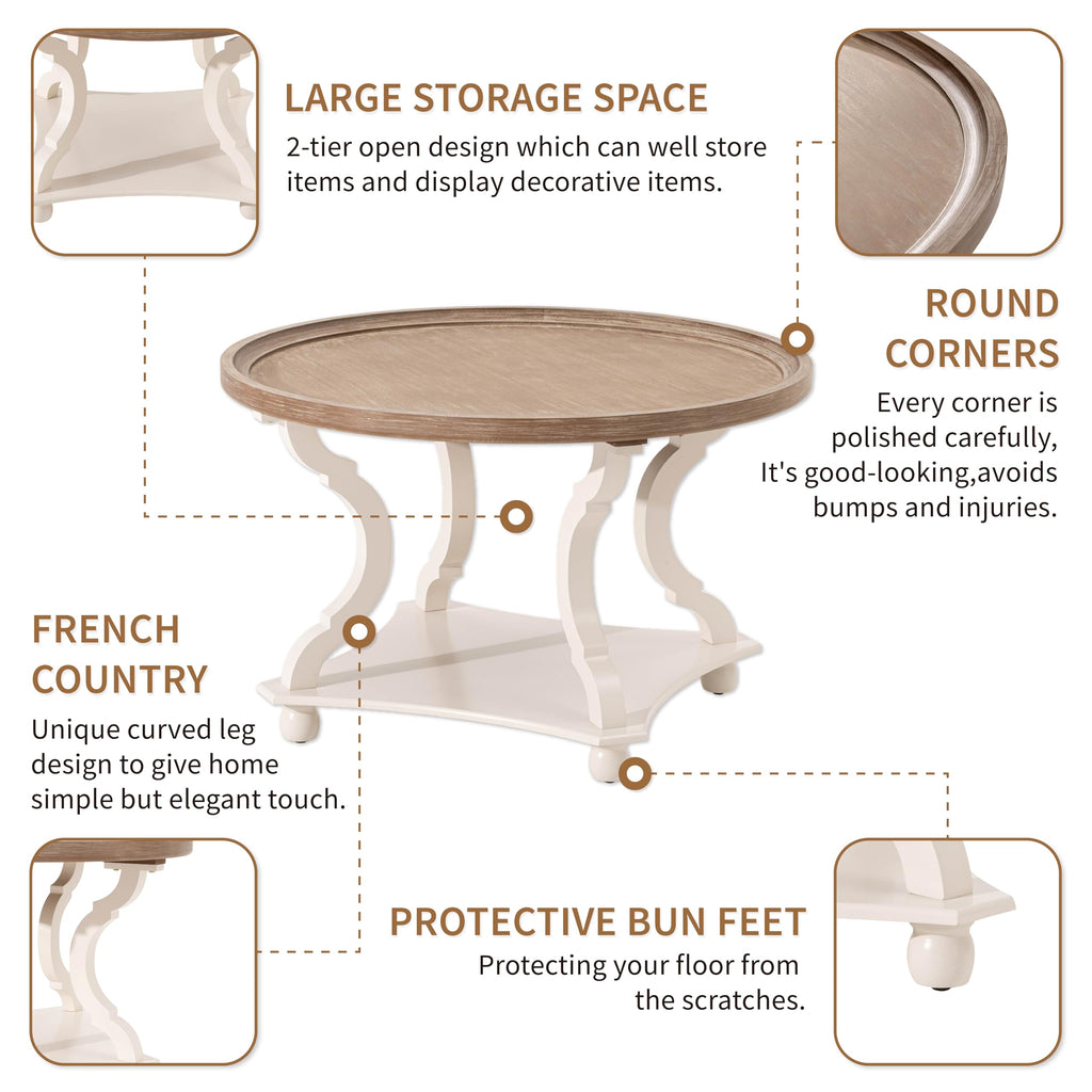 Round White Coffee Table with Tray Top G4925
