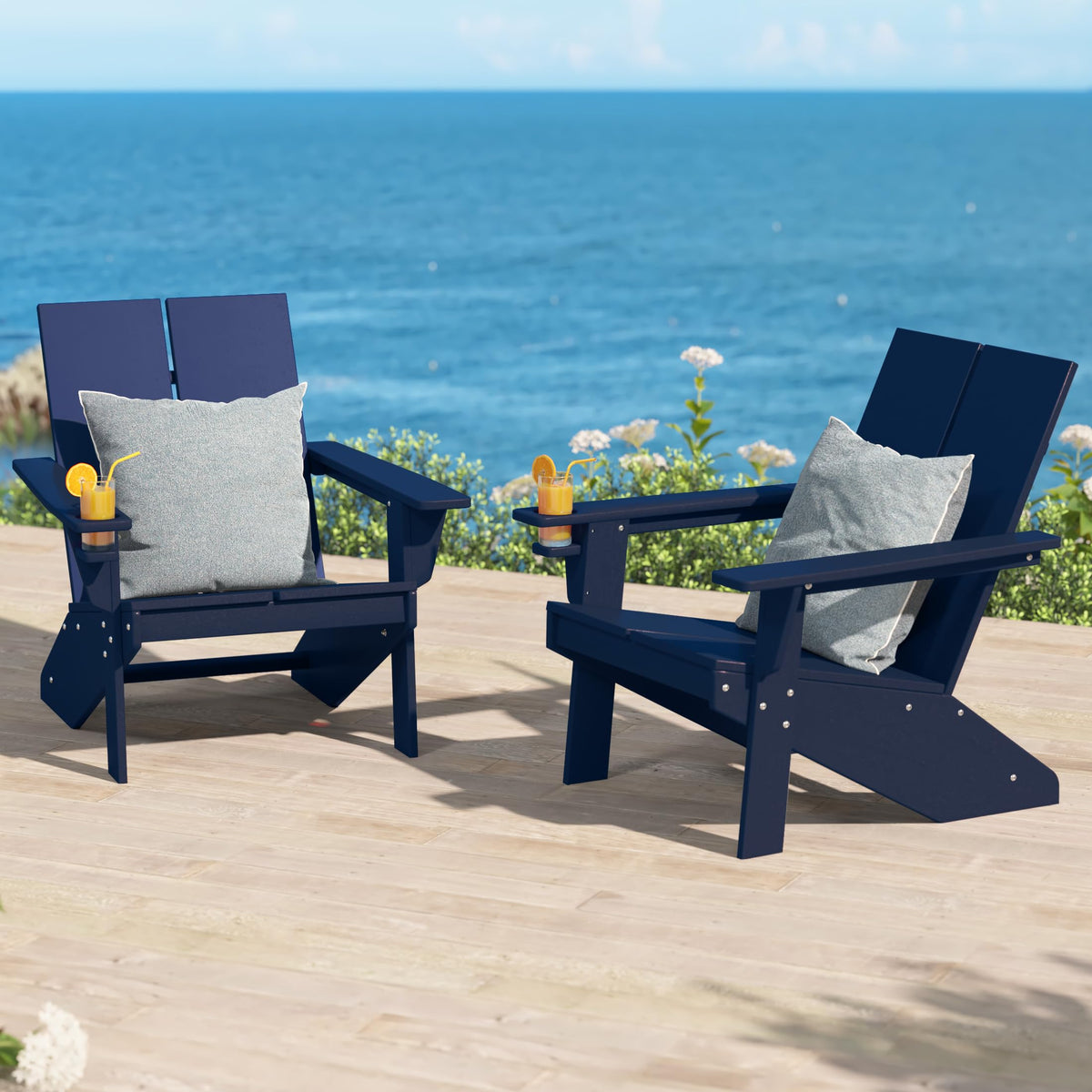 Navy Blue HDPE Outdoor Chair Set of 2 H47879